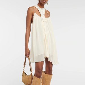 Isabel Marant Ivory Embellished Crochet & Silk Minidress - Size US 4 (FR36)